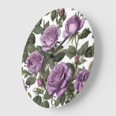 パープルバラ出芽バラ、 ラージ壁時計 (傾斜)