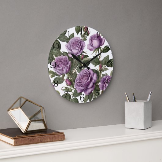 パープルバラ出芽バラ、 ラージ壁時計 (オフィス)