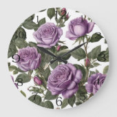 パープルバラ出芽バラ、 ラージ壁時計 (正面)