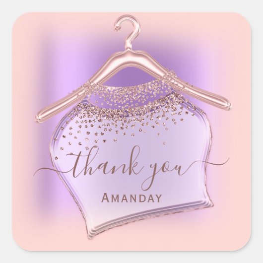 パープルバラ布ハンガークリスタルグリッターブティック スクエアシール (正面)