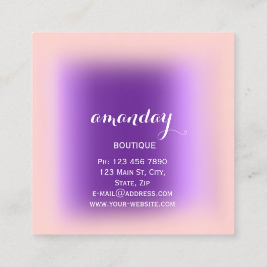 パープルバラ布ハンガーファッションブティック スクエア名刺 (裏面)