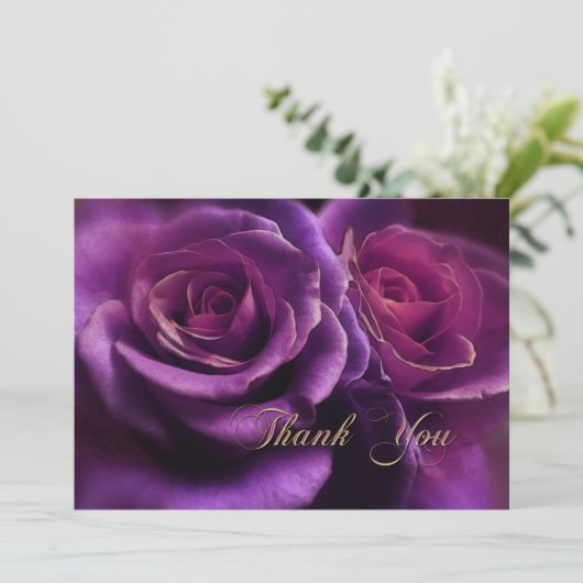 パープルバラ悔やみや弔慰メモリアル写真 サンキューカード (スタンド正面)