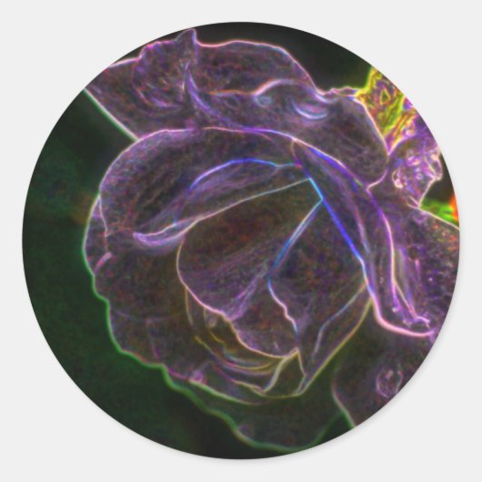 パープルバラ抽象芸術フラワーアート ラウンドシール (正面)