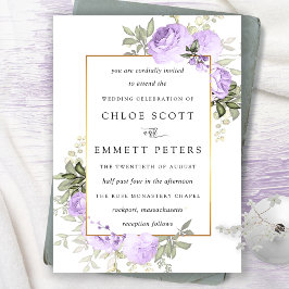 パープルバラ素朴フローラ結婚式招待状 招待状