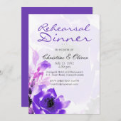 パープルバラ結婚のリハーサルのディナーカード 招待状 (正面/裏面)