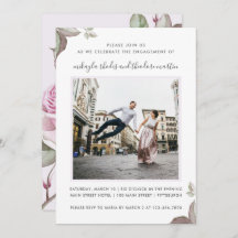 パープルバラ結婚ズ婚約フォト招待状