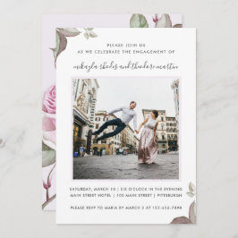 パープルバラ結婚ズ婚約フォト招待状 招待状