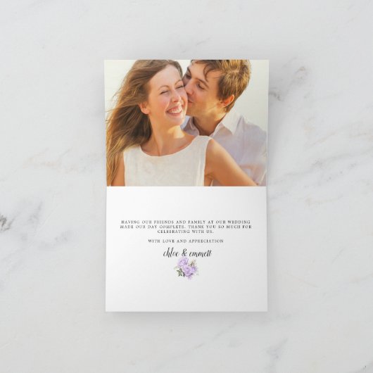 パープルバラ結婚フローラの写真ありがとう サンキューカード (内部)