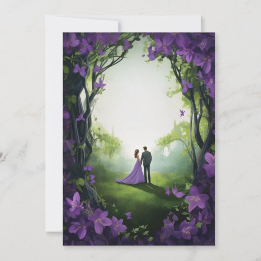 パープルバラ結婚式招待状:フローラエレガンス (正面)