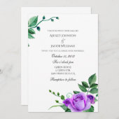 パープルバラ結婚式招待状。フローラ招待状 招待状 (正面/裏面)