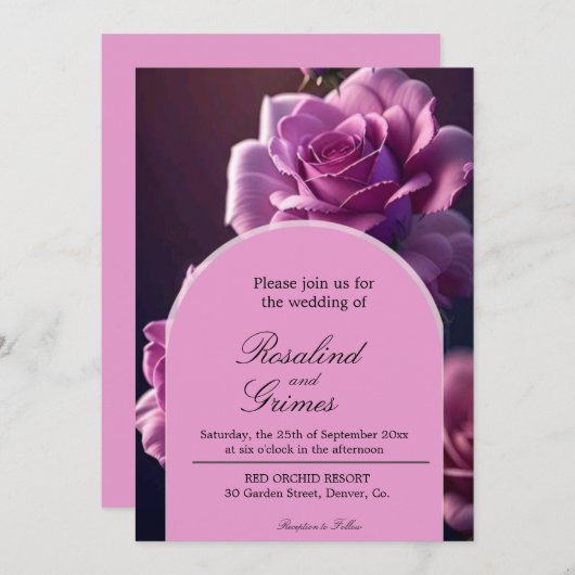パープルバラ結婚式招待状 招待状 (正面/裏面)