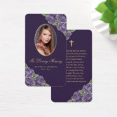 パープルバラ金ゴールドクロス葬儀祈りの言葉カード (デスク)