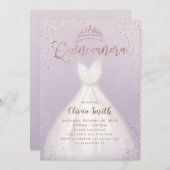 パープルバラ金ゴールドグリッタードレスQuinceanera 招待状 (正面/裏面)
