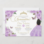 パープルバラ金ゴールドティアラバタフライカエレガントンス 招待状 (正面)
