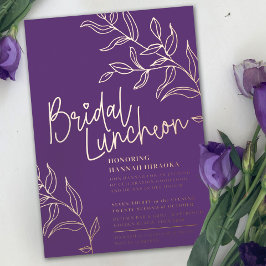 パープルバラ金ゴールドブランチ葉ブライダルランチョン 箔招待状