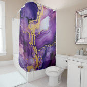 パープルバラ金ゴールド液体インク大理石 シャワーカーテン (インサイチュ)