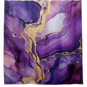 パープルバラ金ゴールド液体インク大理石 シャワーカーテン (正面)