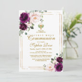 パープルバラ&金ゴールドチャリスファースト聖餐式 招待状 (スタンド正面)