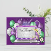 パープルバルーンズ ラップトップ バーチャル バースデーパーティー 招待状 (スタンド正面)