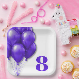 パープルバルーン子供の誕生日年齢テンプレート ペーパープレート