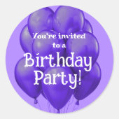 パープルバルーン誕生日パーティー封筒用シール ラウンドシール (正面)
