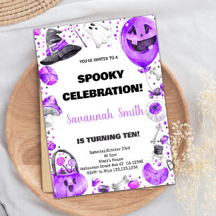 パープルバルーン ハロウィン 誕生日 招待状