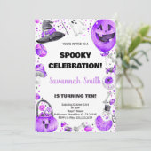 パープルバルーン ハロウィン 誕生日 招待状 (スタンド正面)