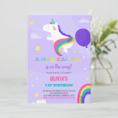 パープルバルーンUnicorn誕生日招待状 招待状 (スタンド正面)