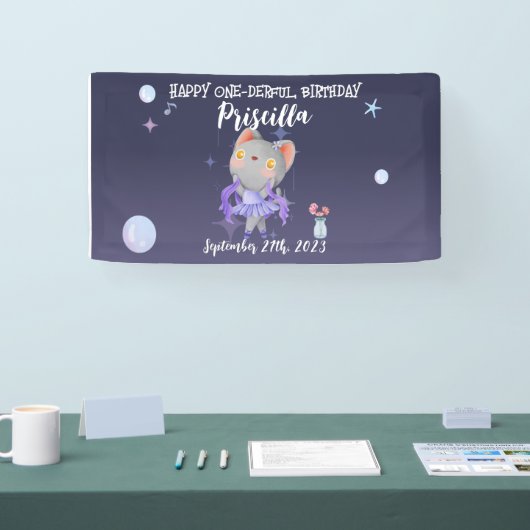 パープルバレリナキャット子供の誕生日パーティー 横断幕 (トレードショー)