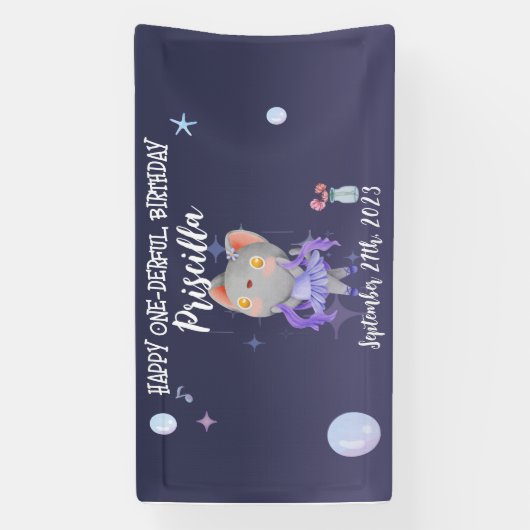 パープルバレリナキャット子供の誕生日パーティー 横断幕 (縦)