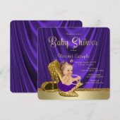 パープルバレリーナパール金ゴールドシューベビーシャワー 招待状 (正面/裏面)