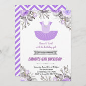 パープルバレリーナ誕生日パーティーの招待 招待状 (正面/裏面)