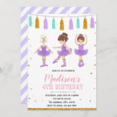 パープルバレリーナ誕生日パーティーの招待 招待状 (正面/裏面)