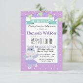 パープルバレリーナHippoベビーシャワーの招待 招待状 (スタンド正面)