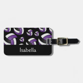 パープルバレーボールのスポーツパターン ラゲッジタグ (正面横)