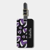 パープルバレーボールのスポーツパターン ラゲッジタグ (正面縦)