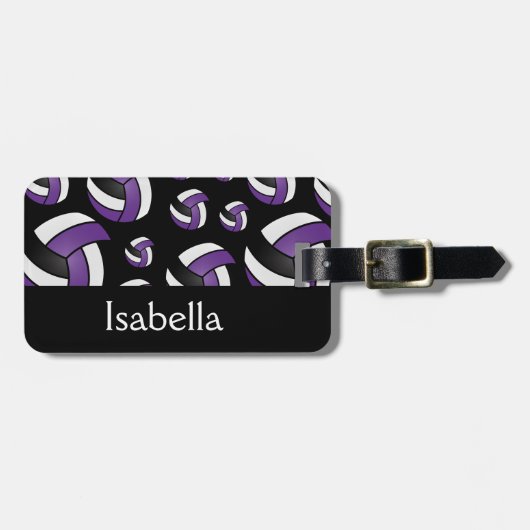 パープルバレーボールのスポーツパターン ラゲッジタグ (正面横)