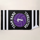 パープルバレーボールチーム名&プレイヤー番号カスタム ビーチタオル (正面)