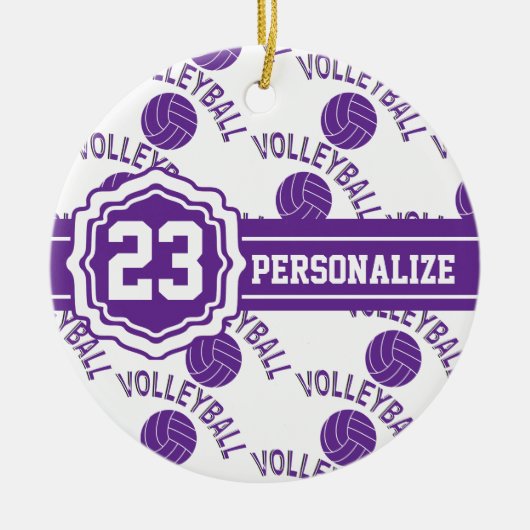 パープルバレーボール | DIYの名前と番号 セラミックオーナメント (正面)