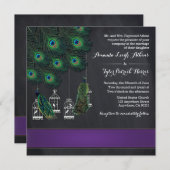 パープルバンドピーコックフェザー結婚式招待状 招待状 (正面/裏面)