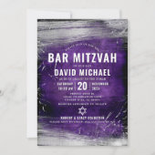 パープルバーはっきりしたモダン（ユダヤ教の）バル・ミツバー型銀箔 招待状 (正面)