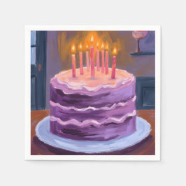 パープルバースデーケーキペイント 誕生日パーティー スタンダードカクテルナプキン