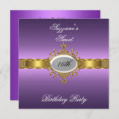 パープルバースデーパーティーグラモールホットスウィート16 招待状 (正面/裏面)