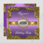 パープルバースデーパーティーグラモールホット招待状 招待状 (正面/裏面)