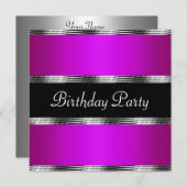 パープルバースデーパーティーシルバー 招待状 (正面/裏面)