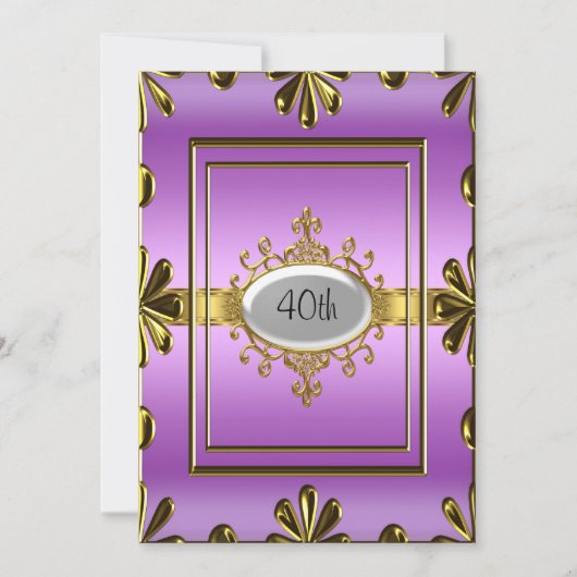 パープルバースデーパーティー招待パープルゴールド 招待状 (正面)