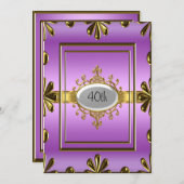 パープルバースデーパーティー招待パープルゴールド 招待状 (正面/裏面)