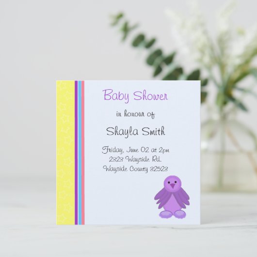 パープルバーディ赤ちゃんシャワー 招待状 (スタンド正面)