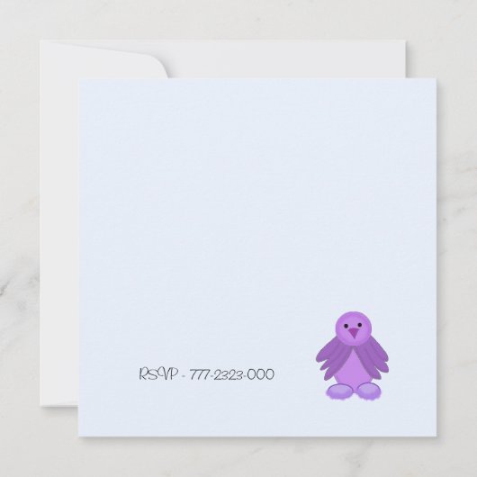 パープルバーディ赤ちゃんシャワー 招待状 (裏面)