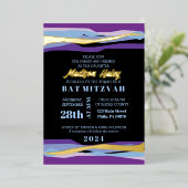 パープルバーバルミツワー招待状と金箔 箔招待状 (立ち正面)